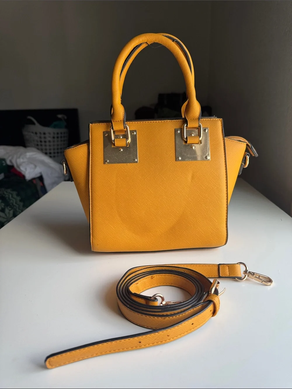 Yellow Structured Top-Handle Satchel